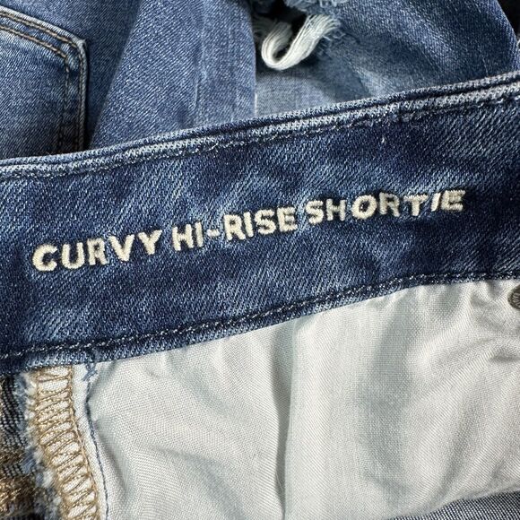 American Eagle CURVY HI RISE SHORTIE Size 4 Denim Cut Off Jean Micro Shorts 26x2 - Picture 7 of 10